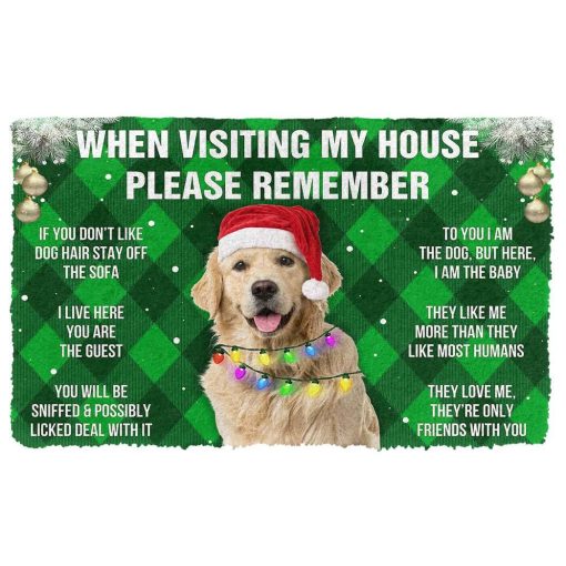Gearhumans 3D Please Remember Golden Retriever Dog's House Rules Christmas Plaid Version Custom Photo Doormat - Image 4