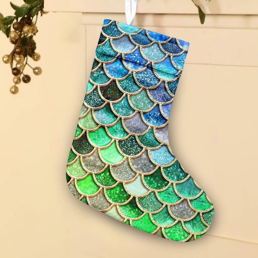 Gearhumans 3D THE MOST GREEN AND BLUE SPARKLE MERMAID TAIL IN THE OCEAN CUSTOM CHRISTMAS STOCKING - Image 4