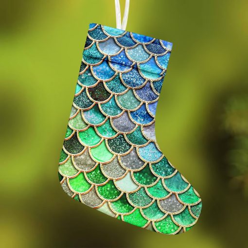 Gearhumans 3D THE MOST GREEN AND BLUE SPARKLE MERMAID TAIL IN THE OCEAN CUSTOM CHRISTMAS STOCKING - Image 5