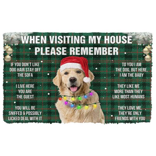 Gearhumans 3D Please Remember Golden Retriever Dog's House Rules Christmas Dark Green Plaid Version Custom Photo Doormat 3 Gearhumans 3D Please Remember Golden Retriever Dog's House Rules Christmas Dark Green Plaid Version Custom Photo Doormat - Image 2