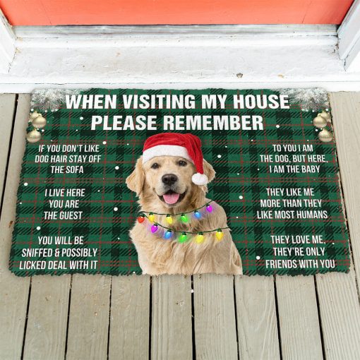 Gearhumans 3D Please Remember Golden Retriever Dog's House Rules Christmas Dark Green Plaid Version Custom Photo Doormat 4 Gearhumans 3D Please Remember Golden Retriever Dog's House Rules Christmas Dark Green Plaid Version Custom Photo Doormat - Image 3