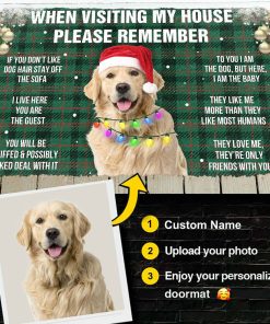 Gearhumans 3D Please Remember Golden Retriever Dog's House Rules Christmas Dark Green Plaid Version Custom Photo Doormat