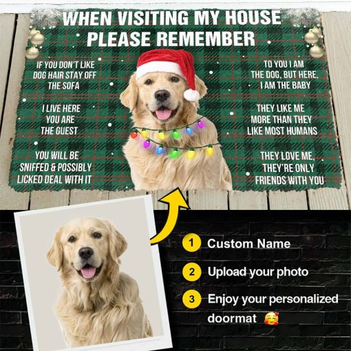 Gearhumans 3D Please Remember Golden Retriever Dog's House Rules Christmas Dark Green Plaid Version Custom Photo Doormat 2 Gearhumans 3D Please Remember Golden Retriever Dog's House Rules Christmas Dark Green Plaid Version Custom Photo Doormat