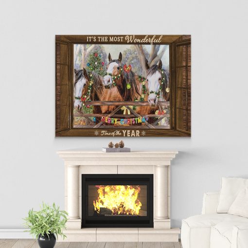Gearhumans 3D Christmas Farmhouse Horse In Christmas Custom Canvas - Image 3