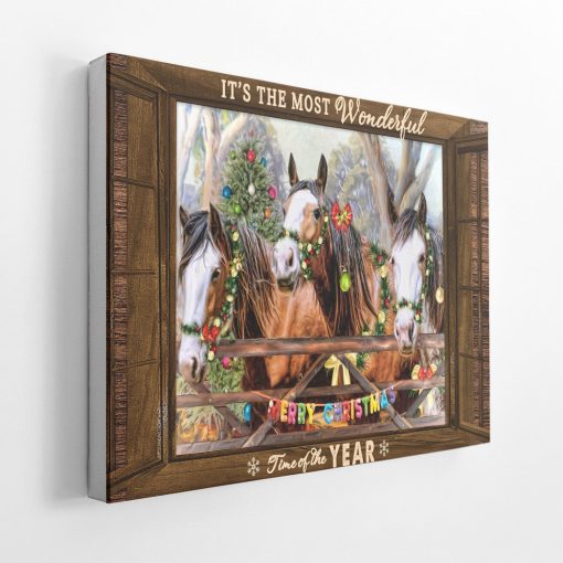 Gearhumans 3D Christmas Farmhouse Horse In Christmas Custom Canvas - Image 2