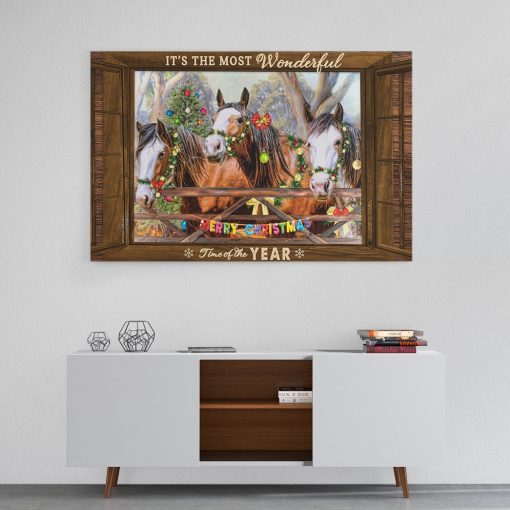 Gearhumans 3D Christmas Farmhouse Horse In Christmas Custom Canvas - Image 5