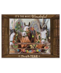 Gearhumans 3D Christmas Farmhouse Horse In Christmas Custom Canvas