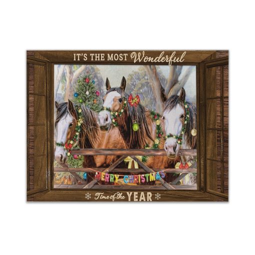 Gearhumans 3D Christmas Farmhouse Horse In Christmas Custom Canvas