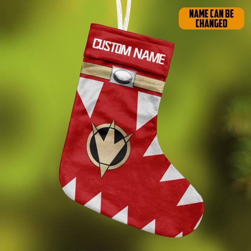 Gearhumans 3D Power Ranger Dino Thunder Red Custom Name Christmas Socks - Image 3