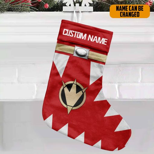 Gearhumans 3D Power Ranger Dino Thunder Red Custom Name Christmas Socks - Image 4