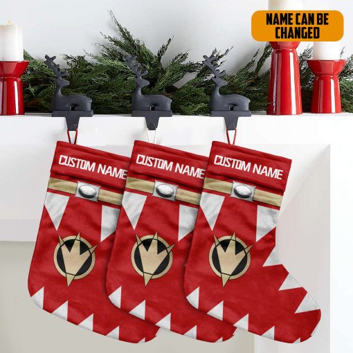Gearhumans 3D Power Ranger Dino Thunder Red Custom Name Christmas Socks - Image 5
