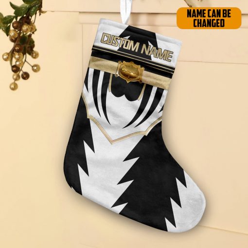Gearhumans 3D Power Ranger Dino Thunder White Custom Name Christmas Socks - Image 2