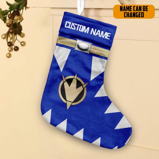 Gearhumans 3D Power Ranger Dino Thunder Blue Custom Name Christmas Socks 2 Gearhumans 3D Power Ranger Dino Thunder Blue Custom Name Christmas Socks - Image 2