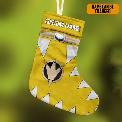 Gearhumans 3D Power Ranger Dino Thunder Yellow Custom Name Christmas Socks