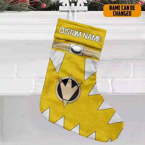 Gearhumans 3D Power Ranger Dino Thunder Yellow Custom Name Christmas Socks