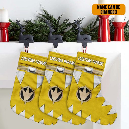 Gearhumans 3D Power Ranger Dino Thunder Yellow Custom Name Christmas Socks