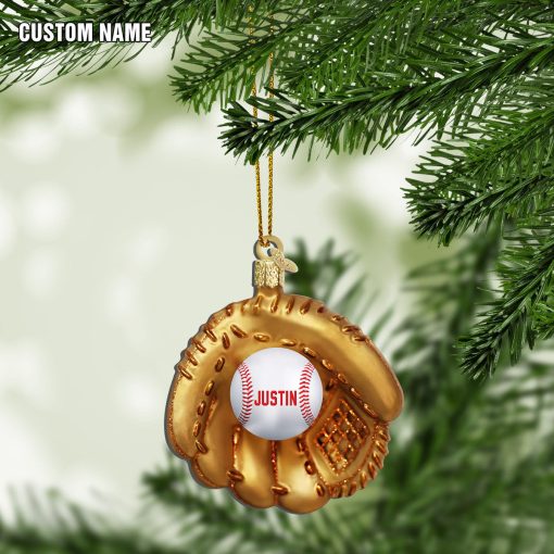 Gearhumans 3D Christmas Baseball Gold Glove Custom Name Ornament - Image 2
