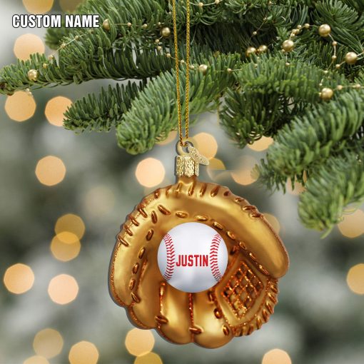 Gearhumans 3D Christmas Baseball Gold Glove Custom Name Ornament - Image 3