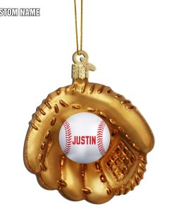 Gearhumans 3D Christmas Baseball Gold Glove Custom Name Ornament