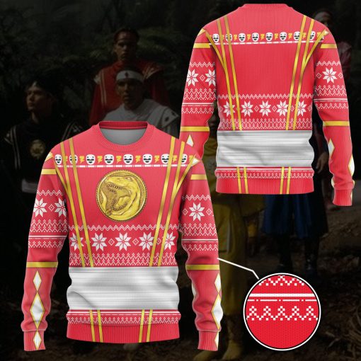 Gearhumans 3D Red Ninja Mighty Morphin Power Rangers Custom Ugly Long sleeve