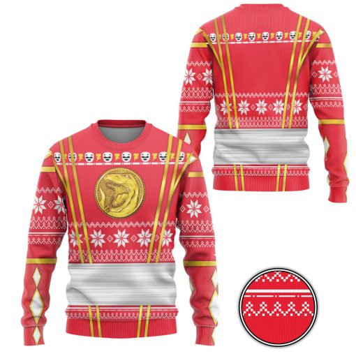 Gearhumans 3D Red Ninja Mighty Morphin Power Rangers Custom Ugly Long sleeve