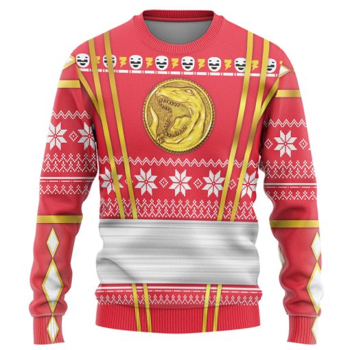 Gearhumans 3D Red Ninja Mighty Morphin Power Rangers Custom Ugly Long sleeve
