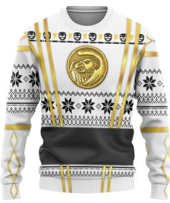 Gearhumans 3D White Ninja Mighty Morphin Power Rangers Custom Ugly Sweater