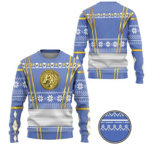 Gearhumans 3D Blue Ninja Mighty Morphin Power Rangers Custom Ugly Long sleeve - Image 2