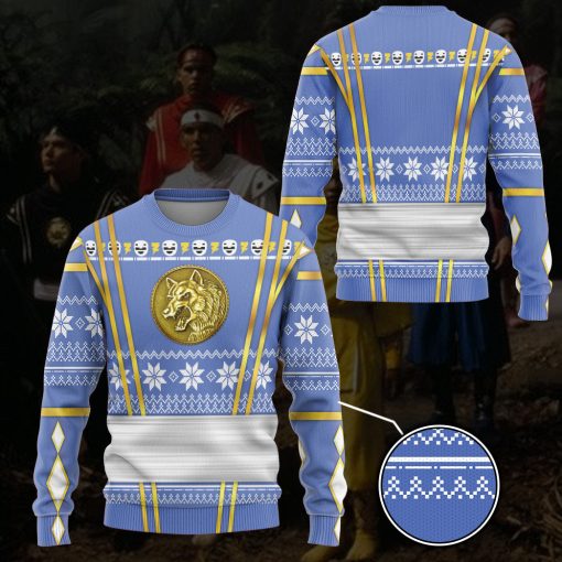 Gearhumans 3D Blue Ninja Mighty Morphin Power Rangers Custom Ugly Long sleeve - Image 3