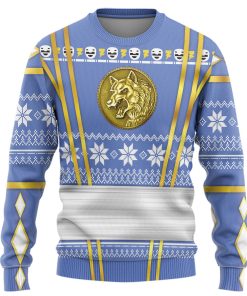 Gearhumans 3D Blue Ninja Mighty Morphin Power Rangers Custom Ugly Long sleeve