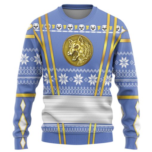 Gearhumans 3D Blue Ninja Mighty Morphin Power Rangers Custom Ugly Long sleeve