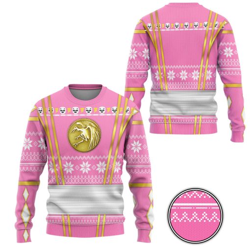 Gearhumans 3D Pink Ninja Mighty Morphin Power Rangers Custom Ugly Long sleeve - Image 3