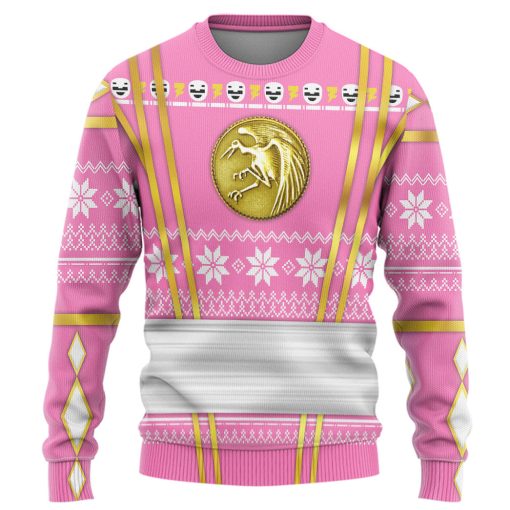 Gearhumans 3D Pink Ninja Mighty Morphin Power Rangers Custom Ugly Long sleeve