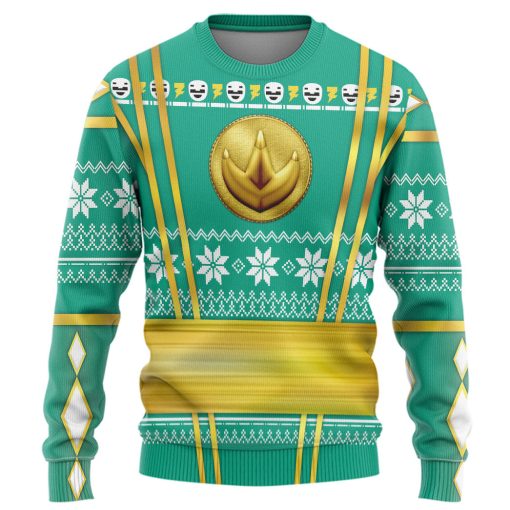 Gearhumans 3D Green Ninja Mighty Morphin Power Rangers Custom Ugly Long sleeve