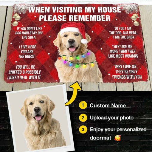 Gearhumans 3D Please Remember Golden Retriever Dog's House Rules Christmas Plaid Version Custom Photo Doormat - Image 9