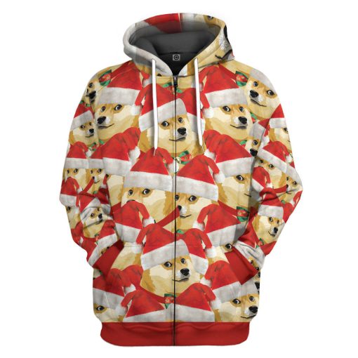 Gearhumans 3D Merry Christmas With Doge Custom Hoodie Tshirt Apparel - Image 7