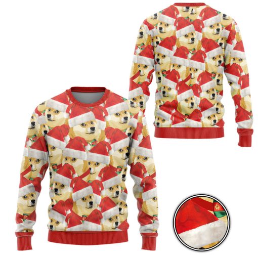 Gearhumans 3D Merry Christmas With Doge Custom Hoodie Tshirt Apparel - Image 13