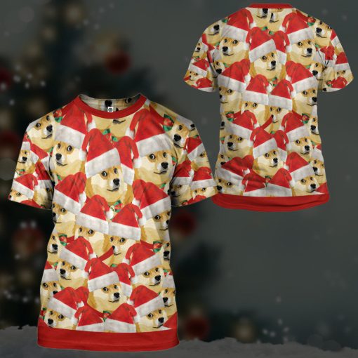 Gearhumans 3D Merry Christmas With Doge Custom Hoodie Tshirt Apparel - Image 17