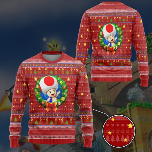 Gearhumans 3D Super Mario Toad Custom Ugly Christmas Sweater