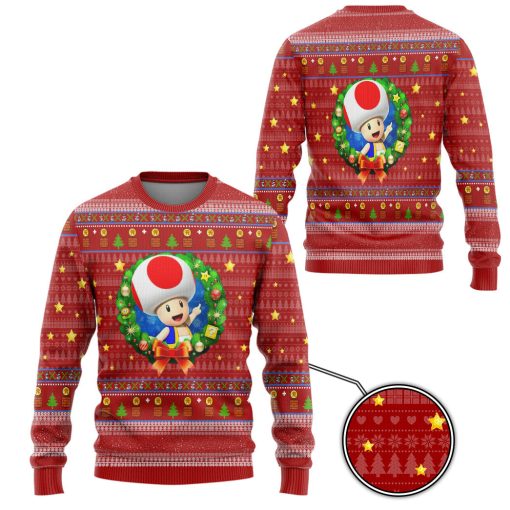 Gearhumans 3D Super Mario Toad Custom Ugly Christmas Sweater
