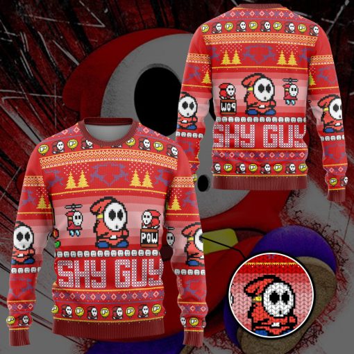Gearhumans 3D Super Mario Shy Guy Custom Ugly Long sleeve - Image 3