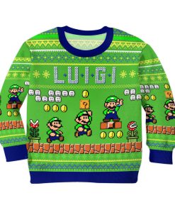 Gearhumans 3D Super Mario Luigi Custom Kid Ugly Sweater