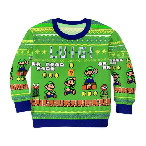 Gearhumans 3D Super Mario Luigi Custom Kid Ugly Sweater 1 Gearhumans 3D Super Mario Luigi Custom Kid Ugly Sweater