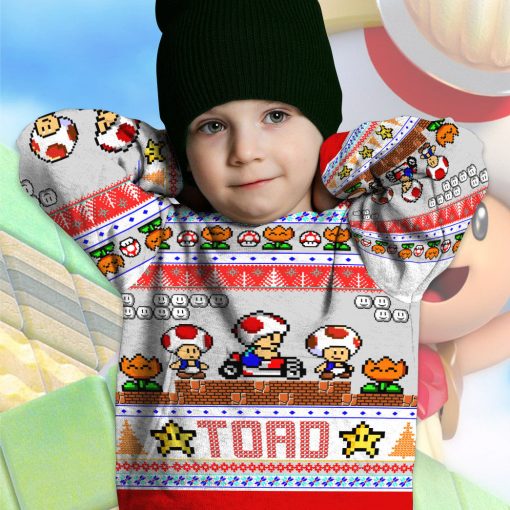 Gearhumans 3D Super Mario Toad Custom Kid Ugly Sweater