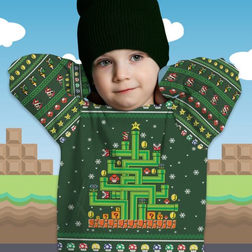 Gearhumans 3D Ugly Mario Christmas Custom Kid Ugly Sweater