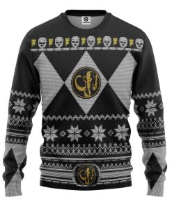 Gearhumans 3D Mighty Morphin Black Power Ranger Custom Ugly Christmas Long sleeve
