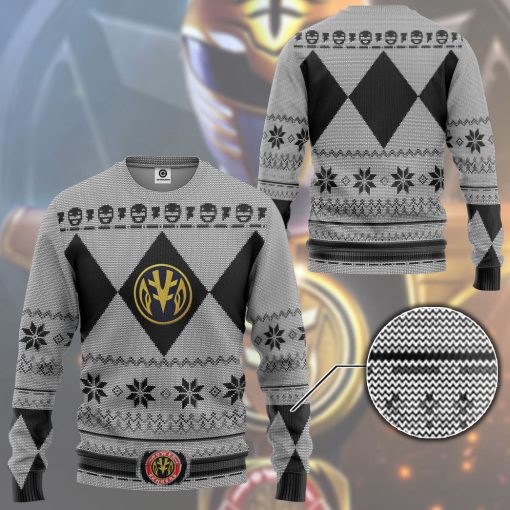 Gearhumans 3D Mighty Morphin White Power Ranger Custom Ugly Christmas Long sleeve