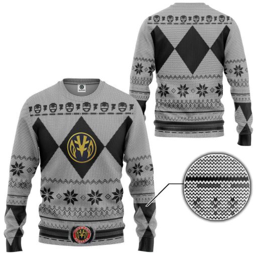 Gearhumans 3D Mighty Morphin White Power Ranger Custom Ugly Christmas Long sleeve