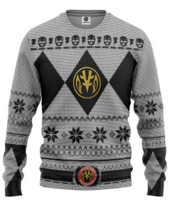 Gearhumans 3D Mighty Morphin White Power Ranger Custom Ugly Christmas Long sleeve