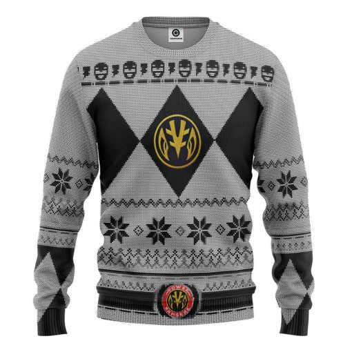 Gearhumans 3D Mighty Morphin White Power Ranger Custom Ugly Christmas Long sleeve
